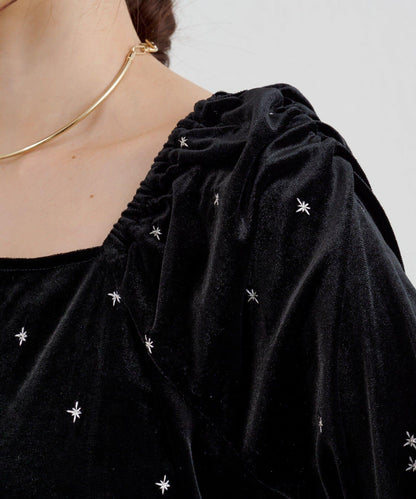 天鵝絨刺繡連衣裙