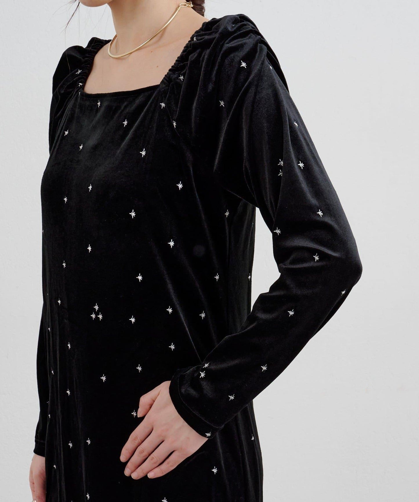 天鵝絨刺繡連衣裙