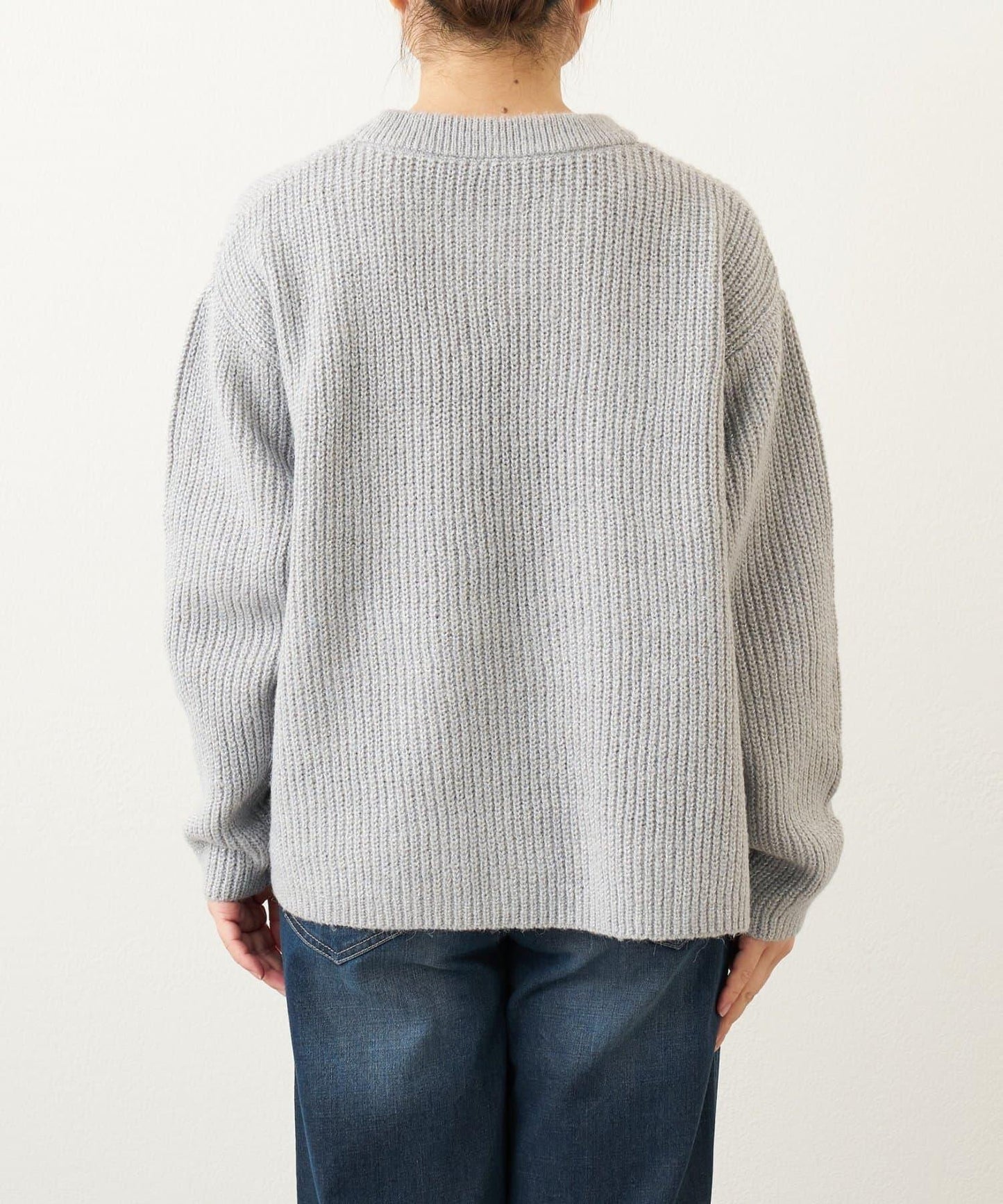 大人休閒風格金銀絲混紡羅紋針織套頭衫