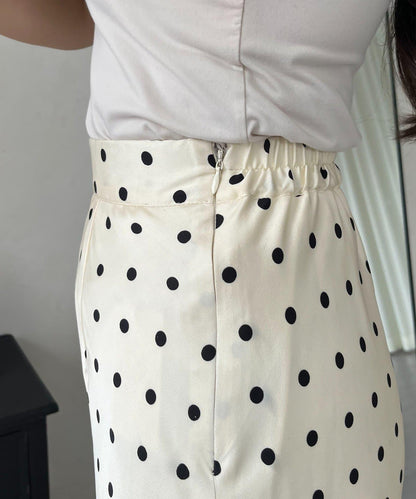 緞面波點斜裁半身裙