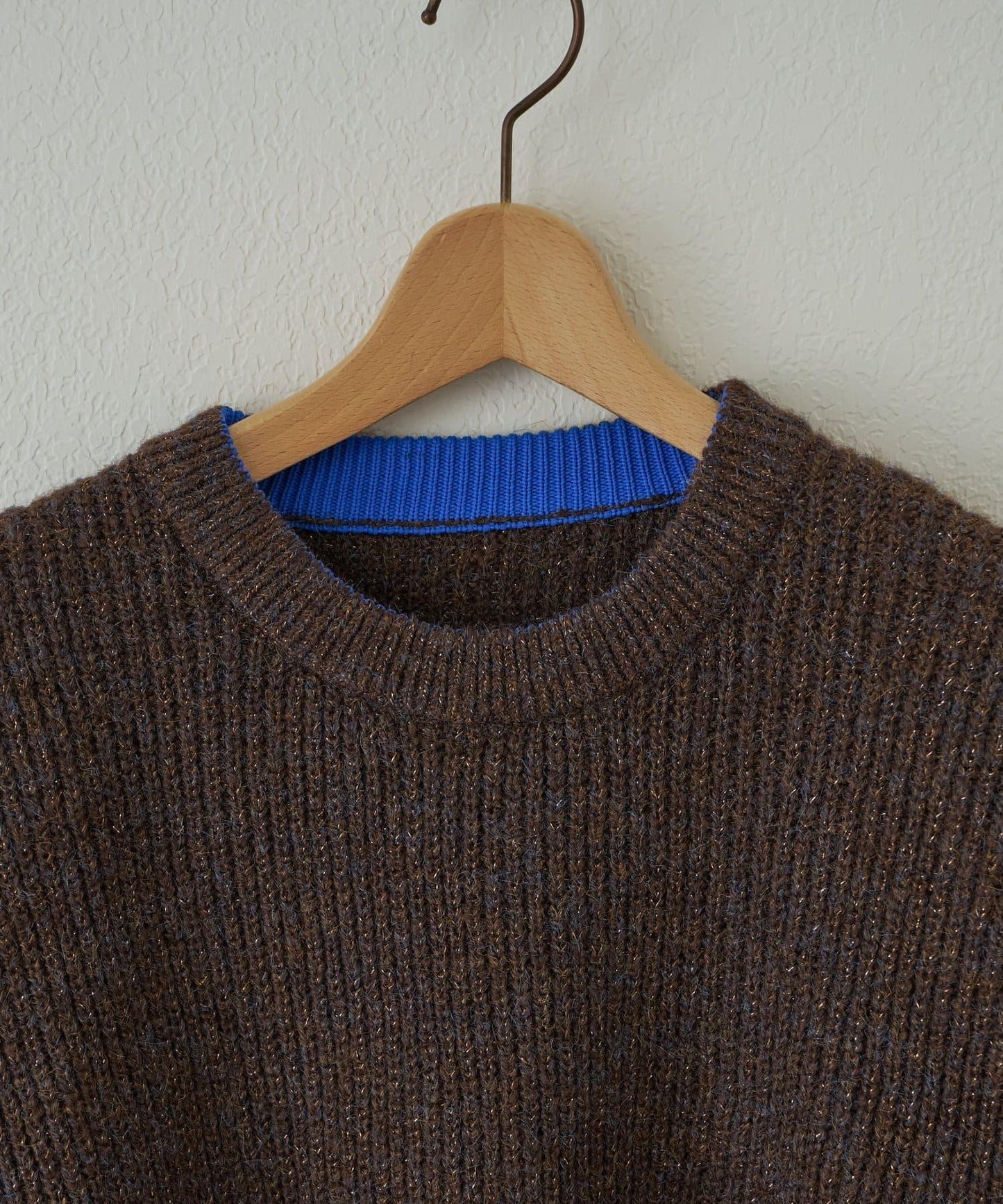 大人休閒風格金銀絲混紡羅紋針織套頭衫