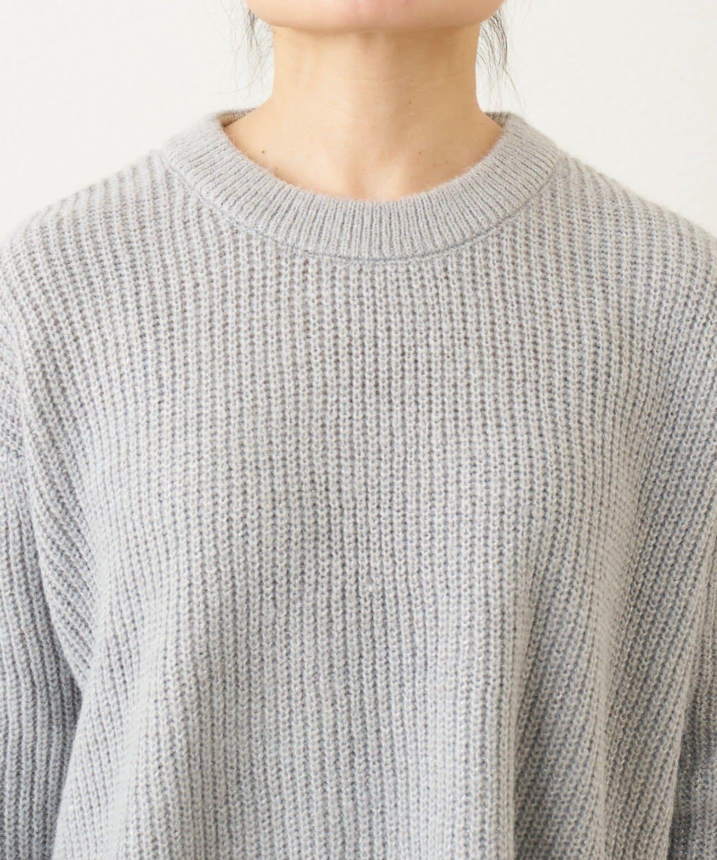 大人休閒風格金銀絲混紡羅紋針織套頭衫