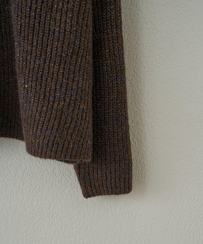 大人休閒風格金銀絲混紡羅紋針織套頭衫