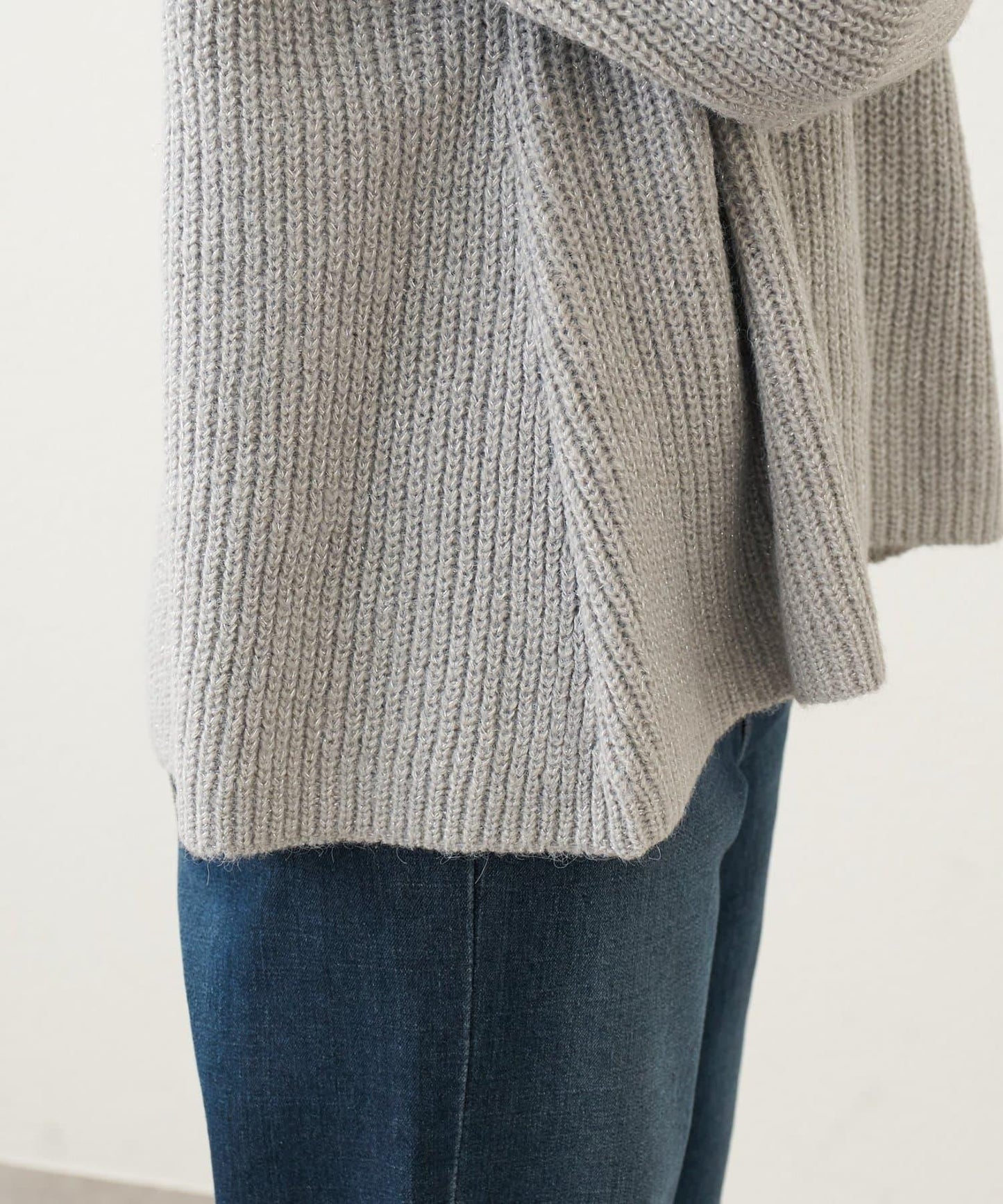 大人休閒風格金銀絲混紡羅紋針織套頭衫