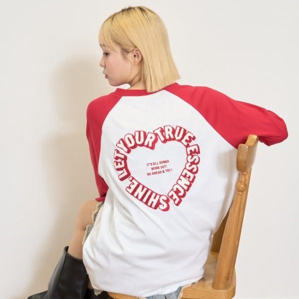 愛心拼接寬鬆長袖T恤