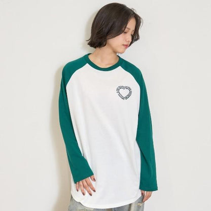 愛心拼接寬鬆長袖T恤