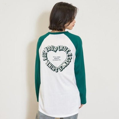 愛心拼接寬鬆長袖T恤