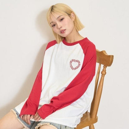 愛心拼接寬鬆長袖T恤