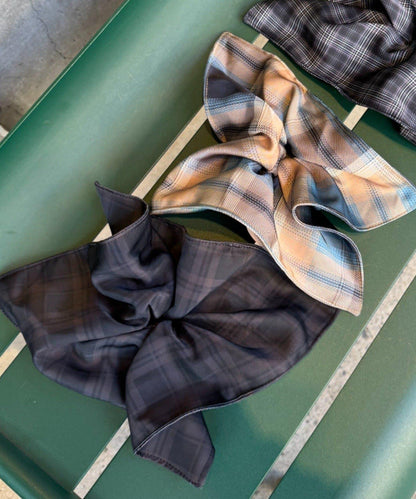 lil緞面格紋方形大號髮圈