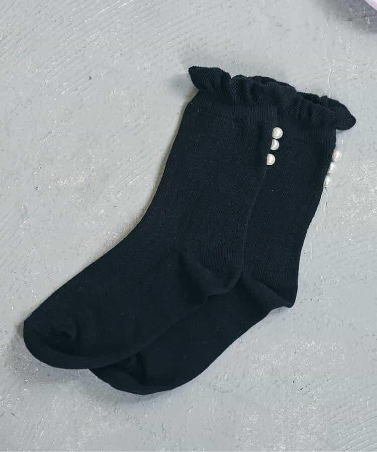 珍珠裝飾圓領襪
