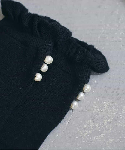 珍珠裝飾圓領襪