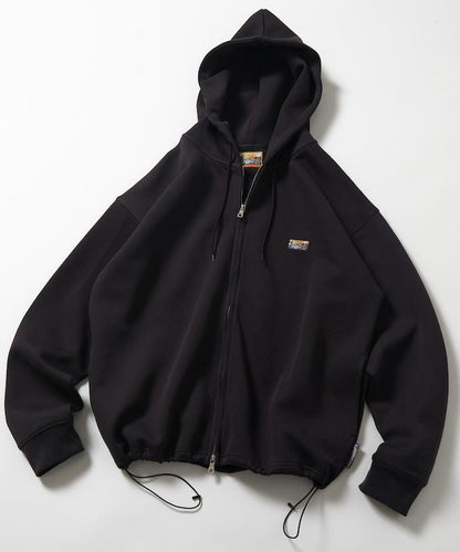 寬鬆版型抽繩針織面料單點logo拉鍊連帽衛衣