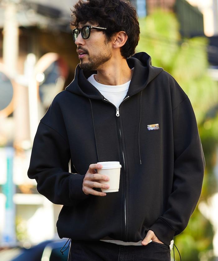 寬鬆版型抽繩針織面料單點logo拉鍊連帽衛衣