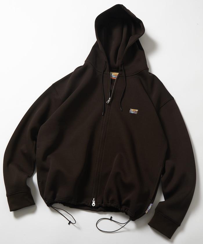 寬鬆版型抽繩針織面料單點logo拉鍊連帽衛衣