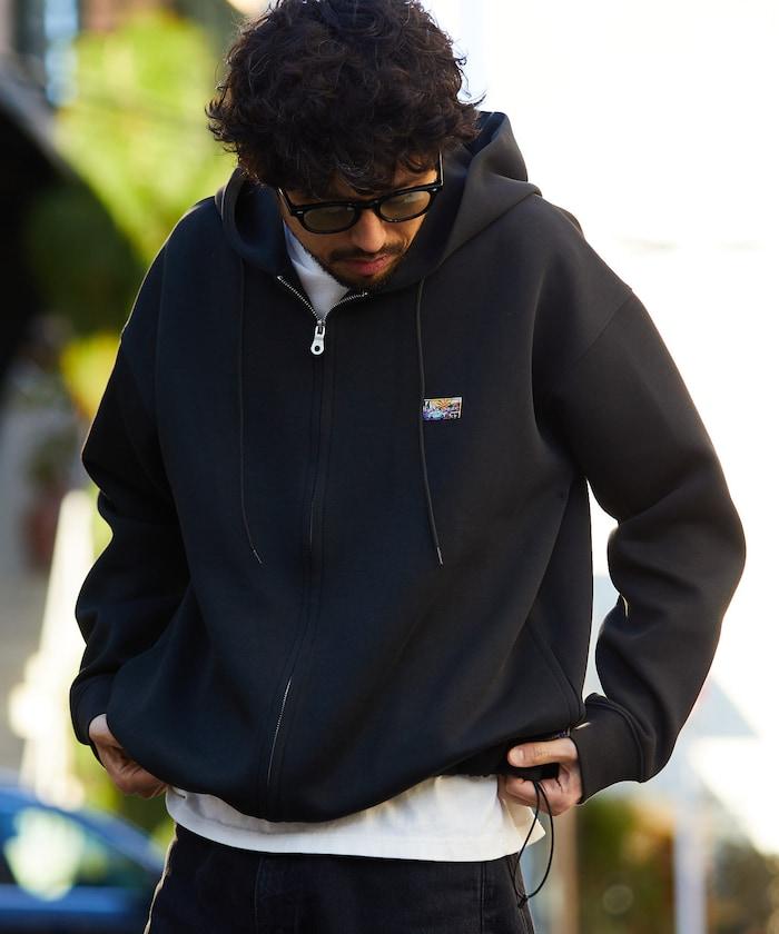 寬鬆版型抽繩針織面料單點logo拉鍊連帽衛衣