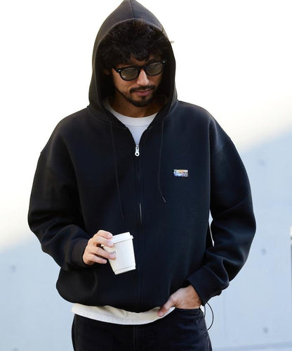 寬鬆版型抽繩針織面料單點logo拉鍊連帽衛衣