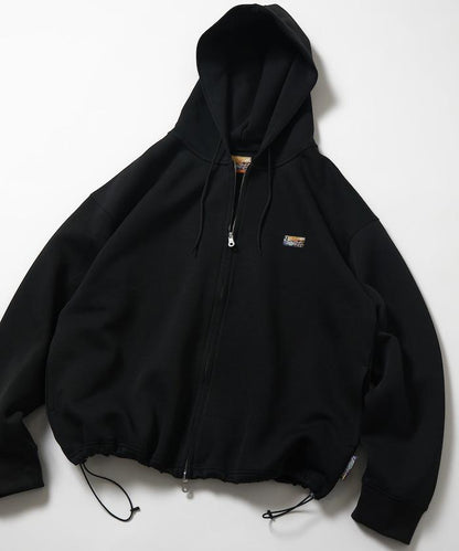 寬鬆版型抽繩針織面料單點logo拉鍊連帽衛衣