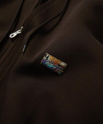 寬鬆版型抽繩針織面料單點logo拉鍊連帽衛衣