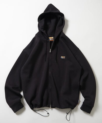 寬鬆版型抽繩針織面料單點logo拉鍊連帽衛衣