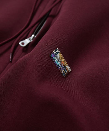 寬鬆版型抽繩針織面料單點logo拉鍊連帽衛衣