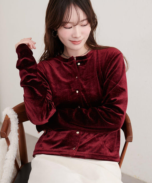 亮片天鵝絨圓領開衫