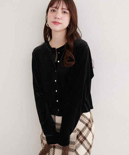 亮片天鵝絨圓領開衫