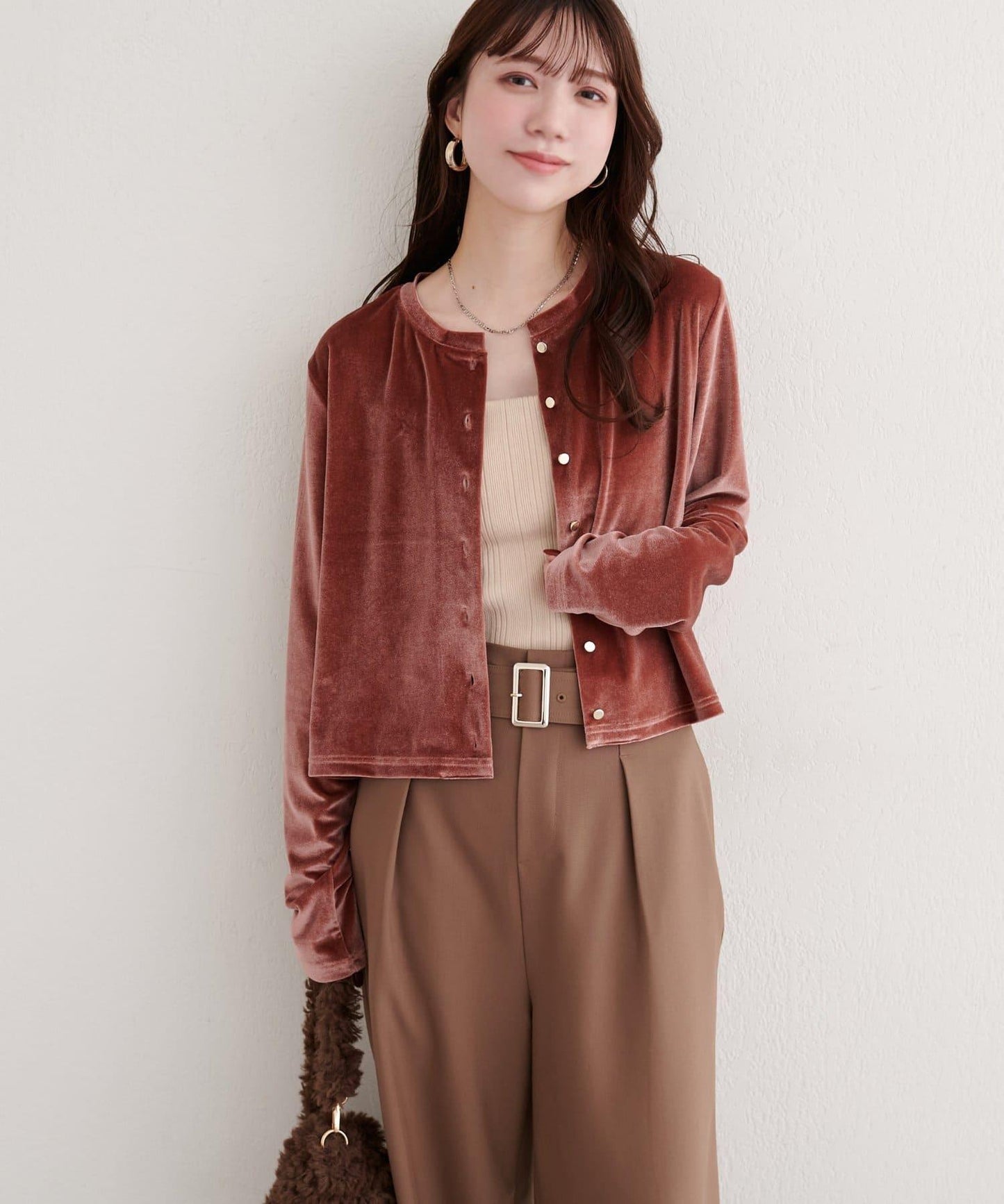 亮片天鵝絨圓領開衫