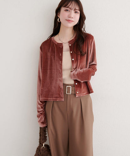 亮片天鵝絨圓領開衫