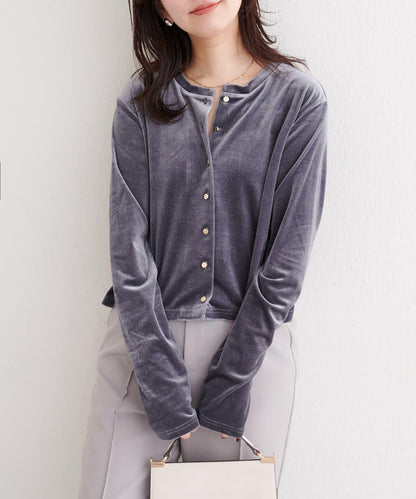 亮片天鵝絨圓領開衫