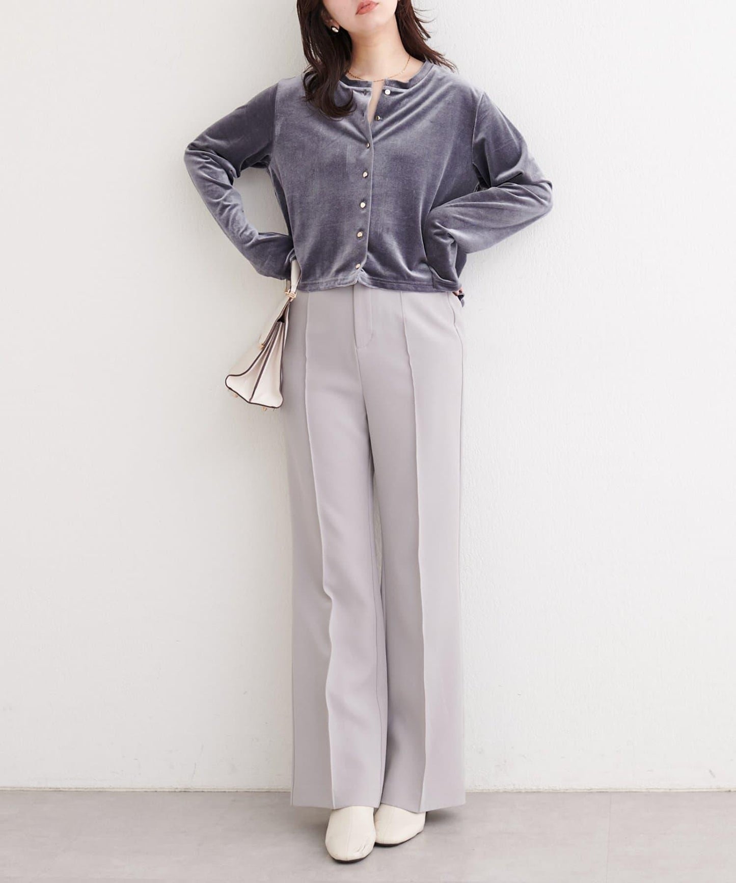 亮片天鵝絨圓領開衫