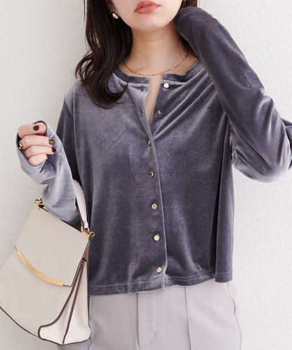 亮片天鵝絨圓領開衫