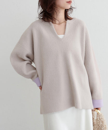 接結W面料羽毛紗針織套頭衫