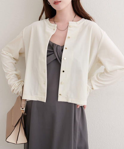 亮片天鵝絨圓領開衫