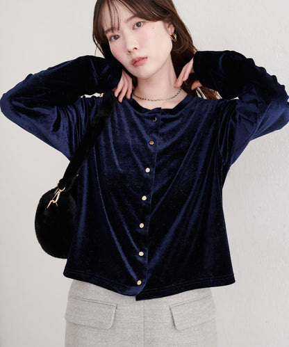 亮片天鵝絨圓領開衫
