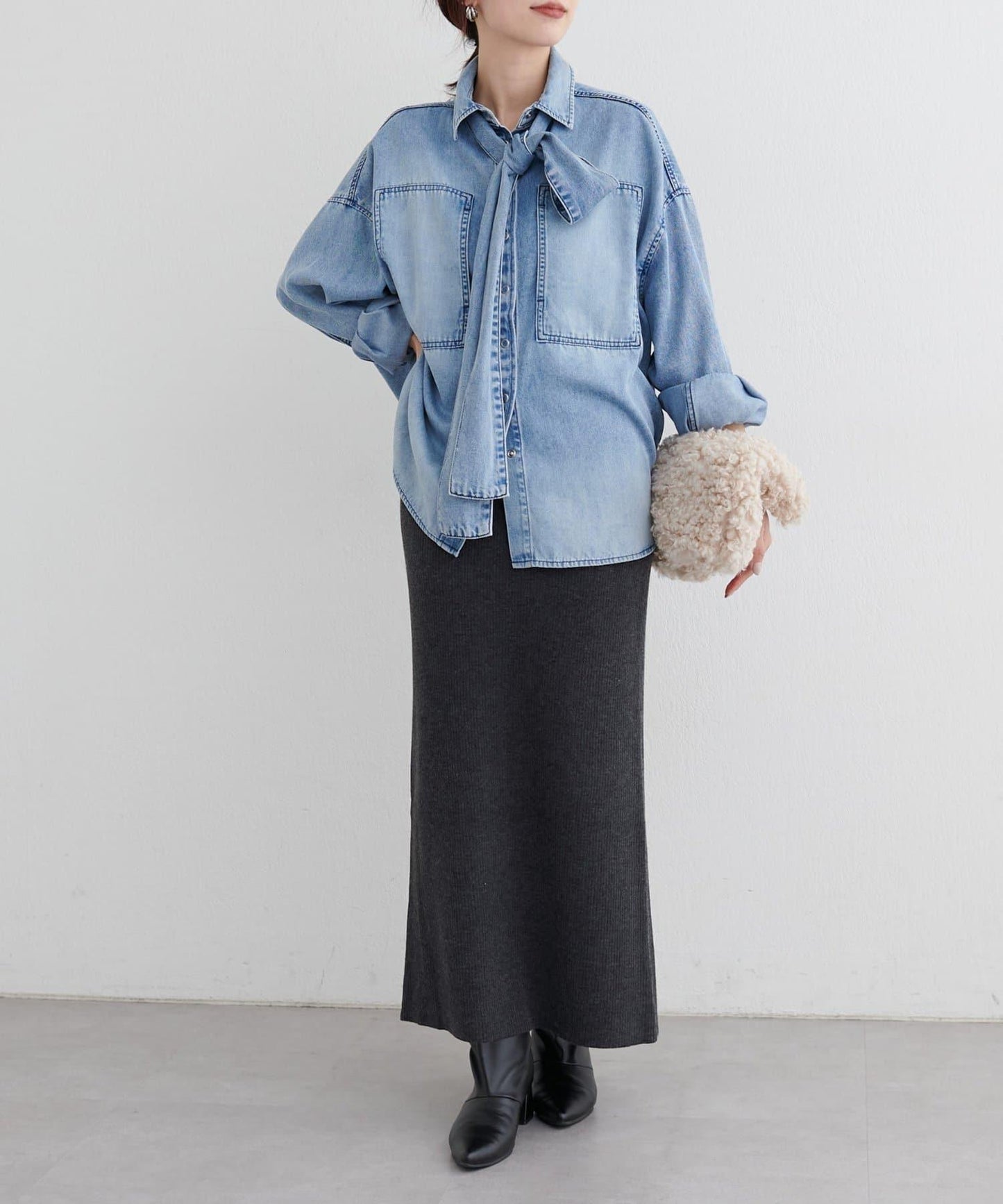 羊絨感羅紋針織半身裙