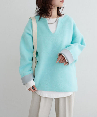 接結W面料羽毛紗針織套頭衫