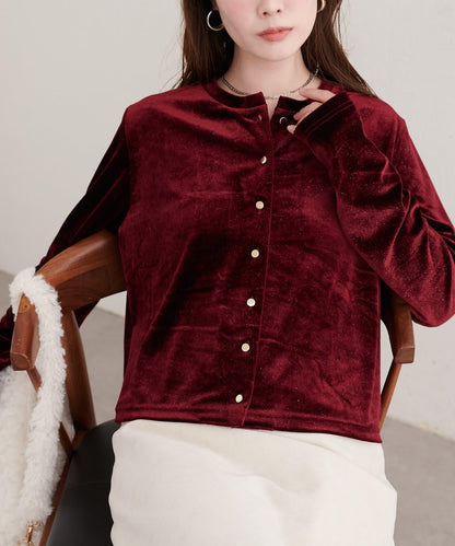 亮片天鵝絨圓領開衫