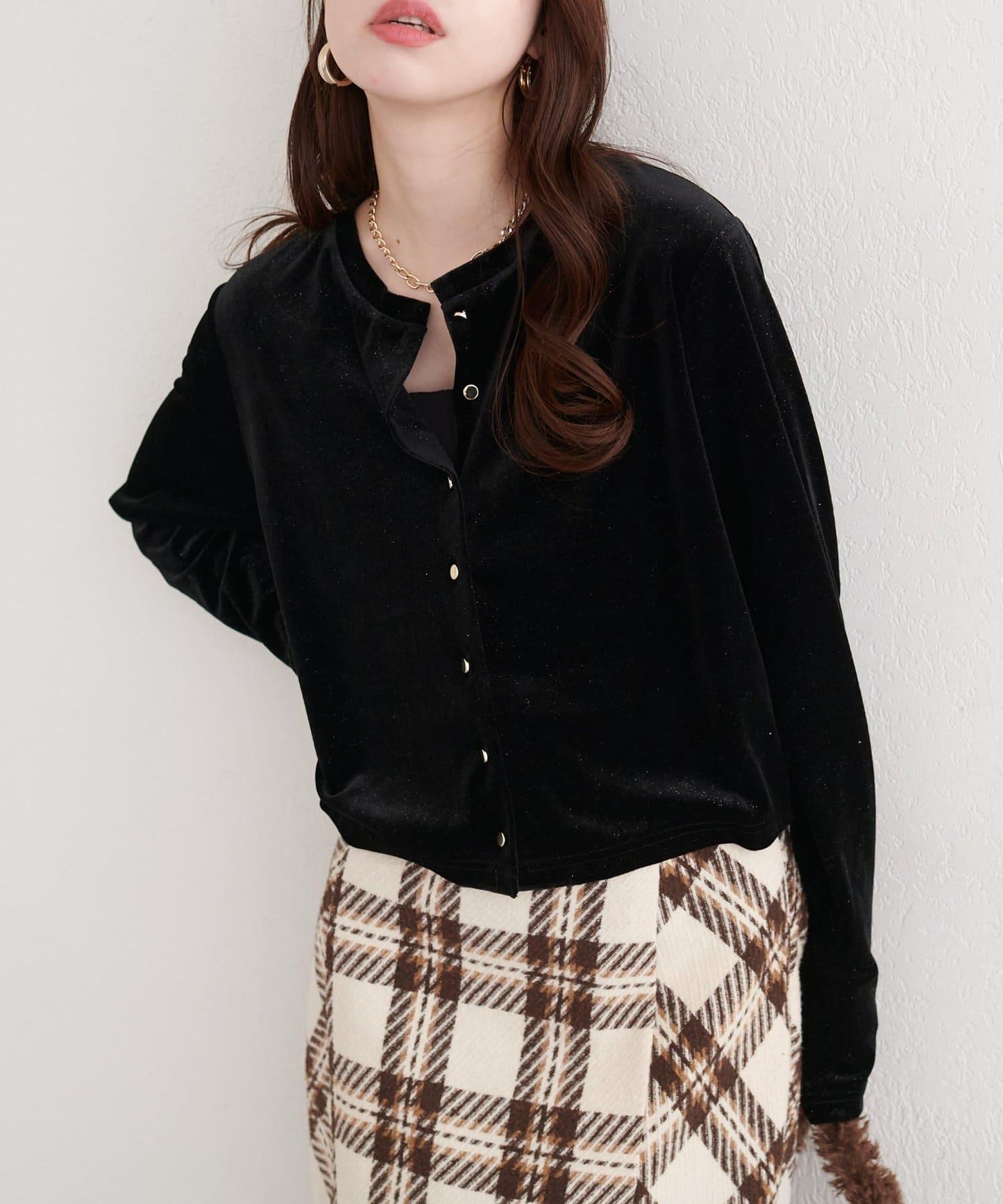 亮片天鵝絨圓領開衫