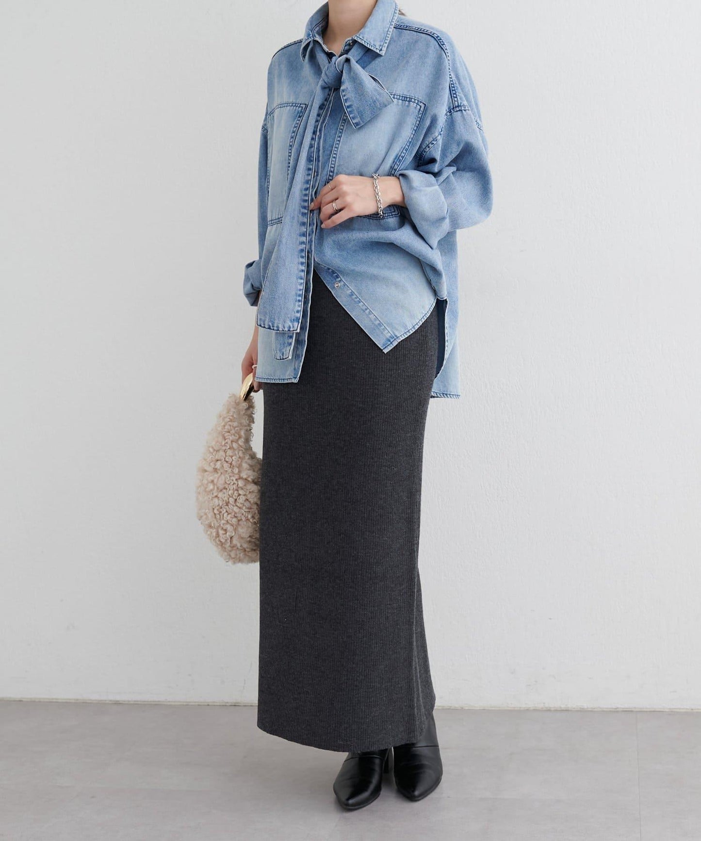 羊絨感羅紋針織半身裙