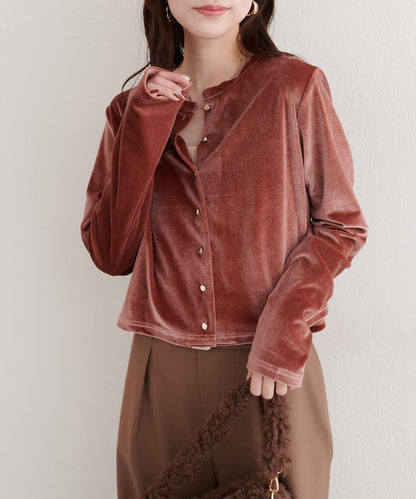 亮片天鵝絨圓領開衫