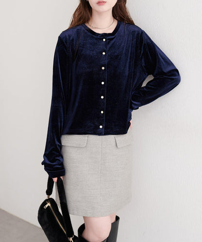 亮片天鵝絨圓領開衫