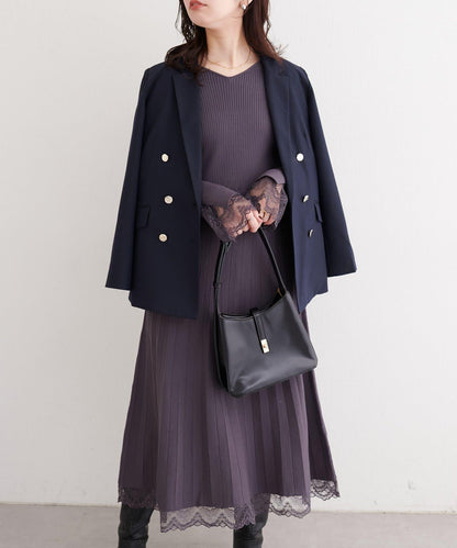 袖口蕾絲針織連衣裙