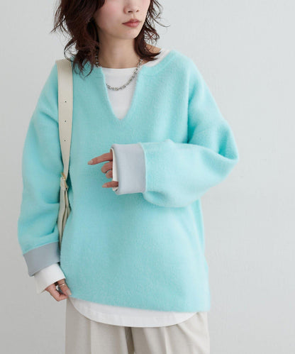 接結W面料羽毛紗針織套頭衫