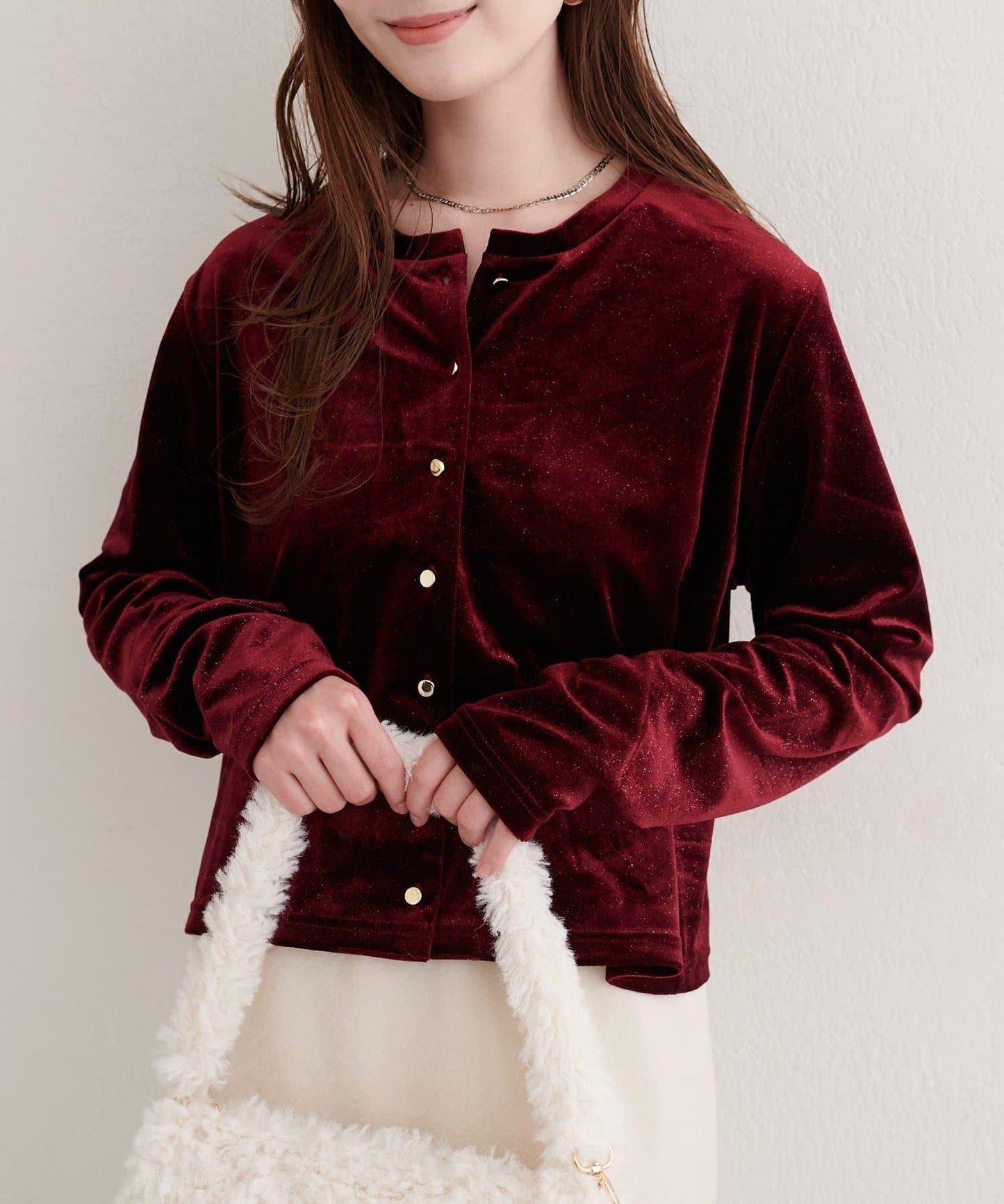 亮片天鵝絨圓領開衫