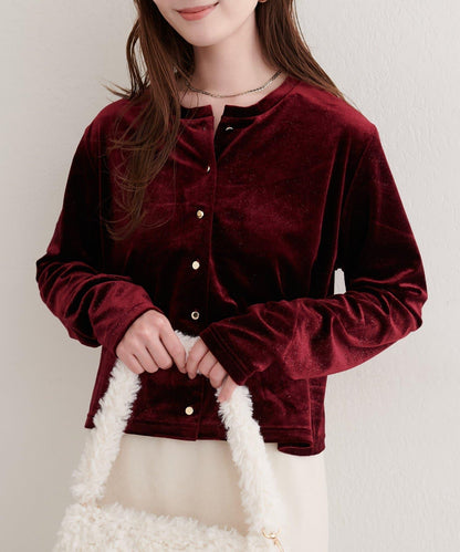 亮片天鵝絨圓領開衫