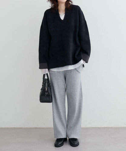 接結W面料羽毛紗針織套頭衫