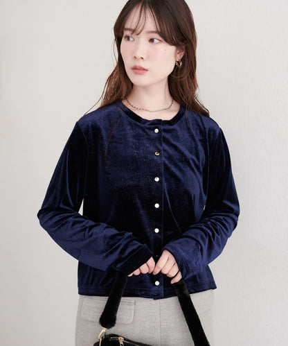 亮片天鵝絨圓領開衫