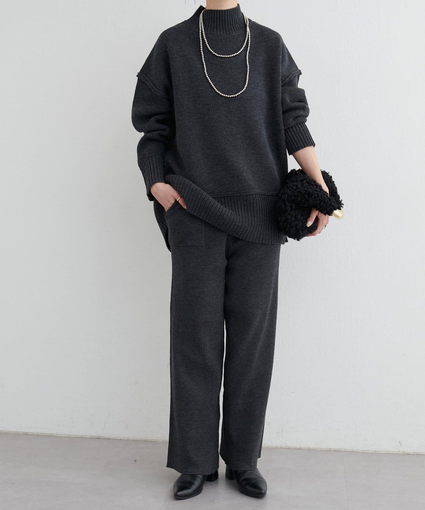 羊絨觸感羅紋針織褲