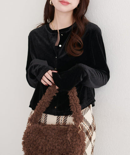 亮片天鵝絨圓領開衫