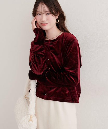 亮片天鵝絨圓領開衫